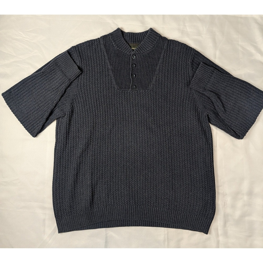Eddie Bauer Men's Navy Blue Waffle Knit Henley Sweater Long Sleeve 100% Cotton